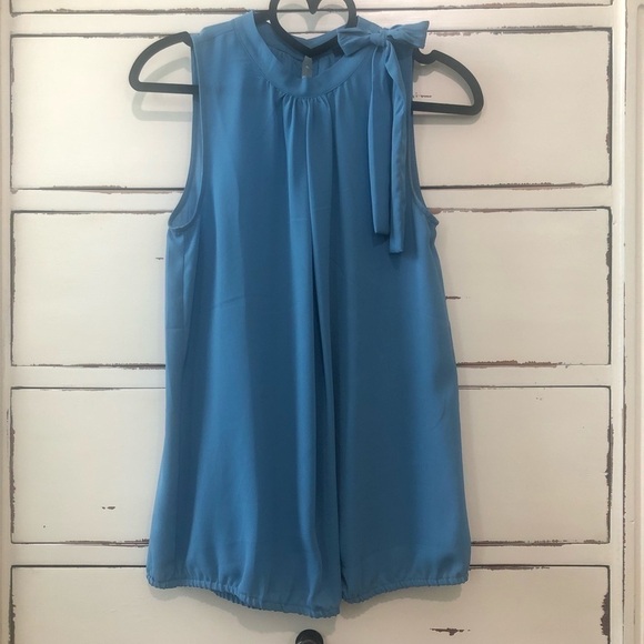 Ann Taylor Factory | Bow-Neck Sleeveless Blouse | S | Dusty Blue - Picture 7 of 16